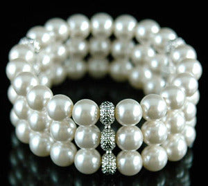Bridal Wedding 3 Rows White Shell Pearl Bracelet XB036