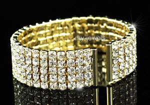 5 Row Crystal Bridal Wedding Gold Cuff Bangle Bracelet XB041