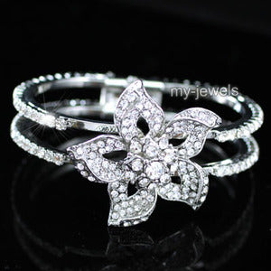 Bridal Flower Crystal Cuff Bangle Bracelet XB047