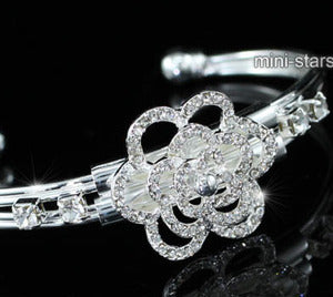 Bridal Bridesmaid Rose Crystal Silver Cuff Bangle XB073