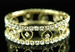 Hearts Bridal Wedding Stretch Crystal Gold Bracelet XB008
