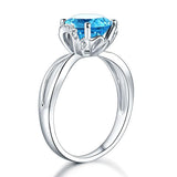 14K White Gold Wedding Promise Ring 2 Ct Swiss Blue Topaz Natural Diamond