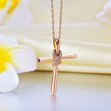 14K Rose Gold Cross Pendant Necklace 0.04 Ct Diamonds