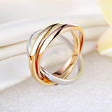 3-Color Multi-Tone 14K Solid White, Rose, Yellow Gold Wedding Band Ring Entwined