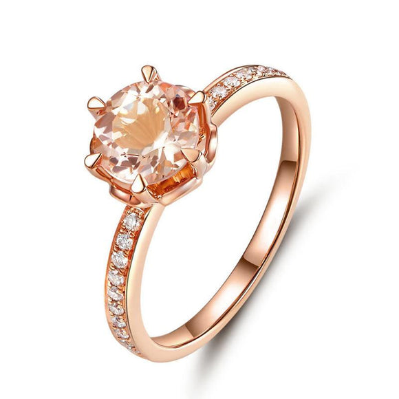 14K Rose Gold Wedding Engagement Ring Peach Morganite Natural Diamonds