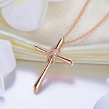 14K Rose Gold Cross Pendant Necklace 0.04 Ct Diamonds
