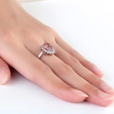 14K White Gold Wedding Engagement Ring 2.8 Ct Pink Topaz 0.35 Ct Natural Diamond