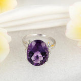 14K White Gold Luxury Anniversary Ring 8.3 Ct Oval Purple Amethyst Diamond