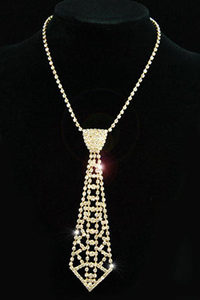 Bridal Prom Crystal Rhinestone Gold Necktie Necklace XC030