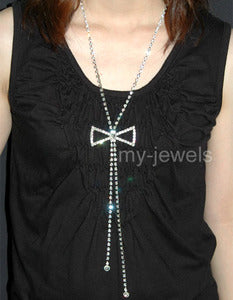 Sexy Long Bow Bling Rhinestone Party Necklace XC031