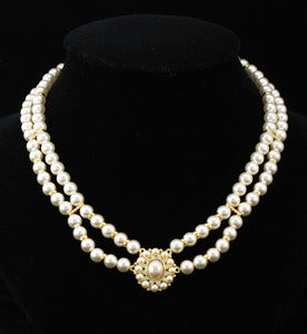Vintage Style Cream Shell Pearl w/ Swarovski Crystal Necklace XC032