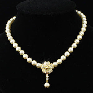 Bridal Ivory Cream Shell Pearl Necklace use Austrian Crystal XC037