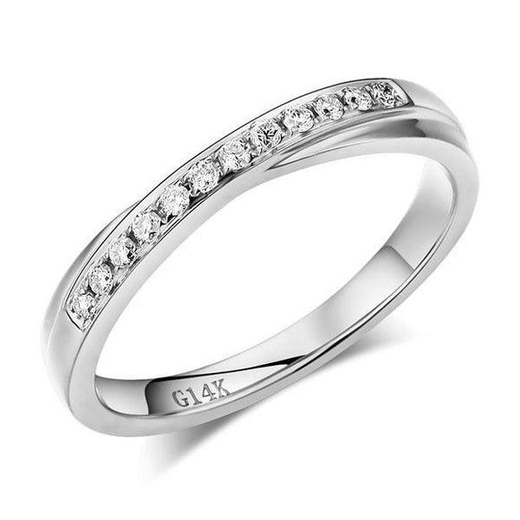 Matching 14K White Gold Women Wedding Band Ring 0.14 Ct Diamonds