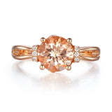 14K Rose Gold Wedding Promise Ring Floral Peach Morganite Natural Diamond