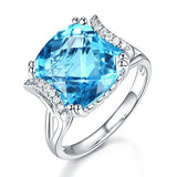14K White Gold Luxury Anniversary Ring 9.6 Ct Cushion Swiss Blue Topaz Diamond