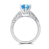 14K White Gold Vintage Wedding Engagement Ring Swiss Blue Topaz Natural Diamond