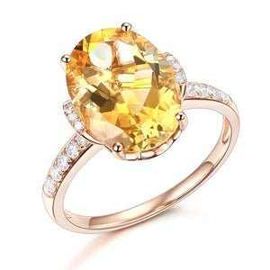 14K Rose Gold Luxury Anniversary Ring 5.2 Ct  Citrine 0.22 Ct Natural Diamond