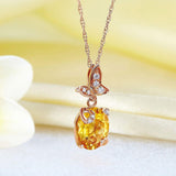 14K Rose Gold 2 Ct Citrine Butterfly Pendant Necklace 0.17 Ct Diamond