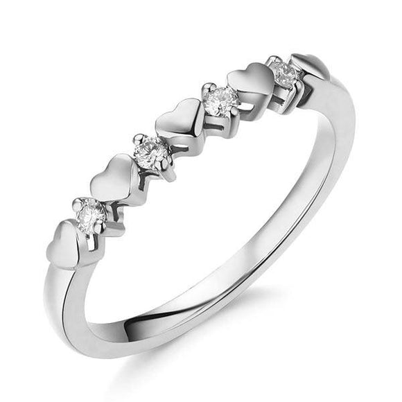 Women Heart 14K White Gold Bridal Wedding Band Ring 0.11 Ct Natural Diamonds