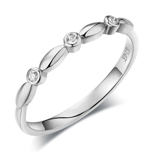 14K Solid White Gold Wedding Band Stackable Ring 0.03 Ct Diamond