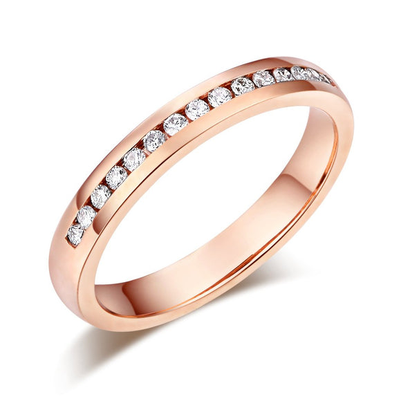 14K Solid Rose Gold Wedding Band Half Eternity Ring 0.17 Ct Diamonds 