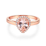 14K Rose Gold Wedding Engagement Ring Peach Color Morganite 0.11 CT Natural Diamonds