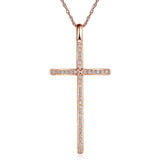 14K Rose Gold Cross Pendant Necklace 0.3 Ct Diamonds