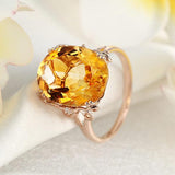 14K Rose Gold Luxury Anniversary Ring 8.2 Ct Oval Yellow Citrine Diamond