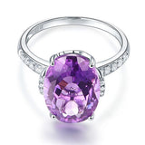 14K White Gold Luxury Ring 5.75 Ct Oval Purple Amethyst  0.22 Ct Natural Diamond
