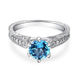 14K White Gold Vintage Wedding Engagement Ring Swiss Blue Topaz Natural Diamond