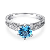 14K White Gold Vintage Wedding Engagement Ring Swiss Blue Topaz Natural Diamond