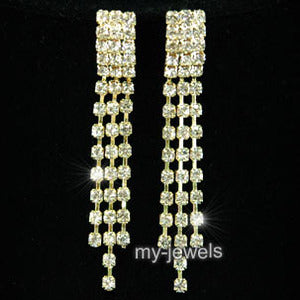 3 Rows Rhinestone Dangle Gold Plated Earrings XE1027