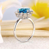 Art Deco 14K White Gold Wedding Anniversary Ring 3 Ct Swiss Blue Topaz Diamond