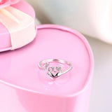 Women White Gold Love Wedding Band Heart Ring 0.01 Ct Diamond 585 Fine Jewelry