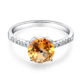 14K White Gold Wedding Engagement Ring 2 Ct Yellow Topaz 0.12 Ct Natural Diamond
