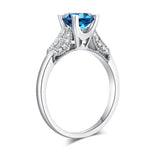 14K White Gold Wedding Engagement Ring 1.2 Ct London Blue Topaz & Natural Diamonds