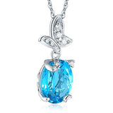 14K White Gold 3. Ct Swiss Blue Topaz Butterfly Pendant Necklace 0.17 Ct Diamond