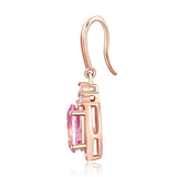 14K Rose Gold Dangle 1.6 Ct Natural Pink Topaz Earrings 0.185 Ct Diamond Wedding