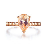 14K Rose Gold Wedding Engagement Solitaire Ring 1.6 Ct Pear Peach Morganite