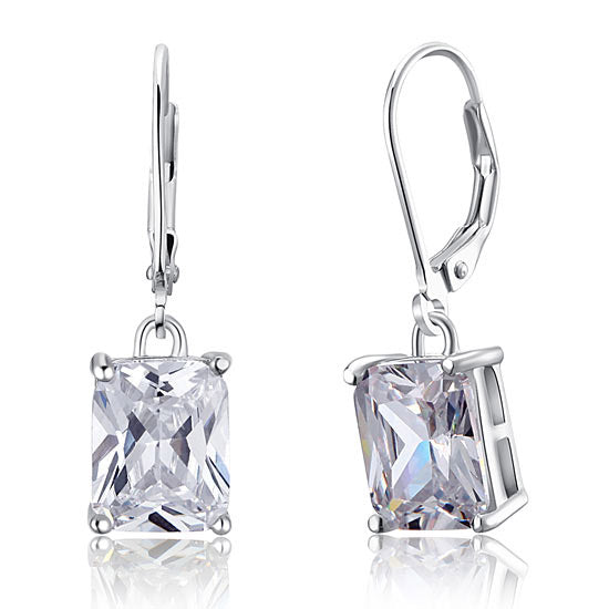 4 Carat Emerald Cut Created Diamond 925 Sterling Silver Dangle Earrings XFE8013