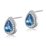 1 Carat Pear Cut Created Blue Topaz 925 Sterling Silver Stud Earrings XFE8033