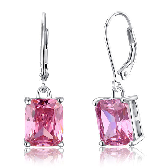 4 Carat Pink Created Sapphire 925 Sterling Silver Dangle Earrings XFE8036