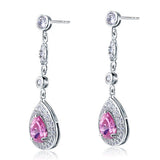 1.5 Carat Pear Cut Pink Created Sapphire 925 Sterling Silver Dangle Earrings XFE8057