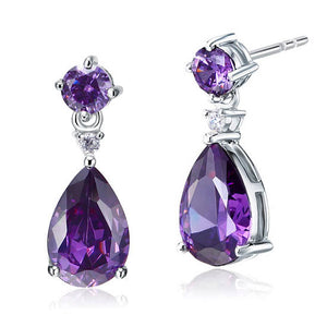 3 Carat Pear Cut Created Purple Sapphire 925 Sterling Silver Dangle Earrings XFE8059