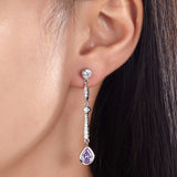 Purple Created Sapphire 925 Sterling Silver Dangle Earrings XFE8063