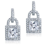 Created Diamond Dangle Drop Key Lock Sterling 925 Silver Earrings XFE8080