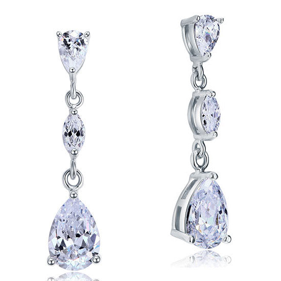 2 Carat Created Pear Cut Diamond Dangle Drop Sterling 925 Silver Earrings XFE8083