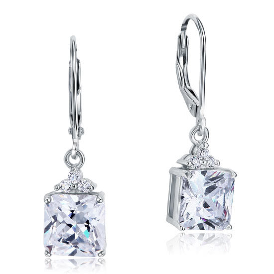 2 Carat Princess Cut Created Diamond Dangle Drop 925 Sterling Silver Earrings XFE8094