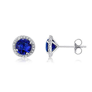 Navy Blue Created Sapphire Stud Earrings 925 Sterling Silver Jewelry XFE8109