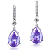 Purple Pear Created Sapphire 925 Sterling Silver Dangle Hook Earrings XFE8111
